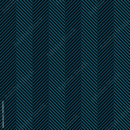 Abstract seamless vector pattern with zigzag teal and black lines forming a geometric herringbone design. Simple repeating texture for background, ornament or textile. Optical illusion effect