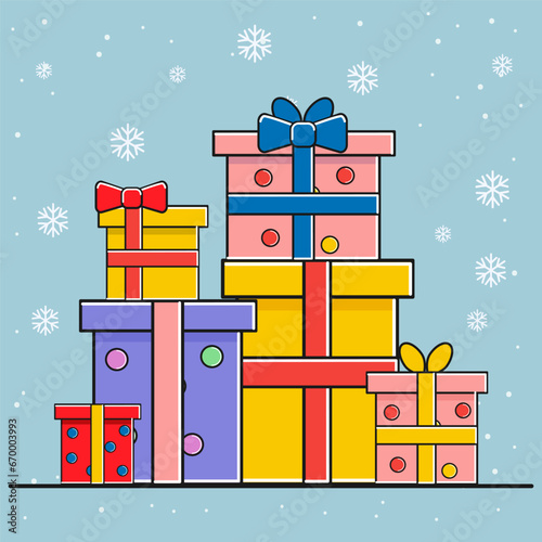 Gift boxes. Vector illustration in modern style. For printing on postcards. Congratulations. gift wrapping