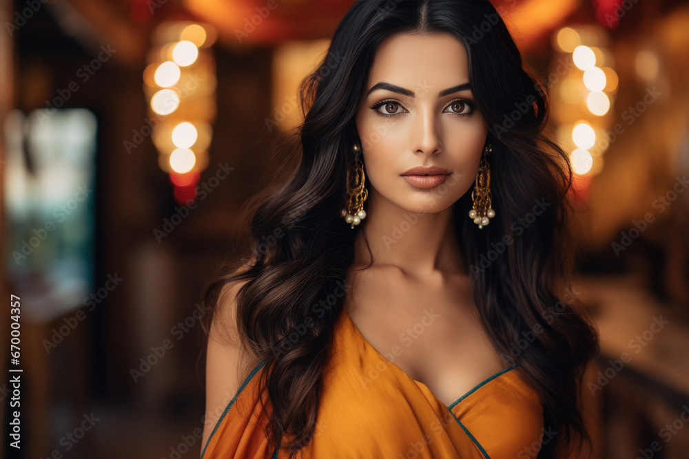 Beautiful young Indian woman with long hair style