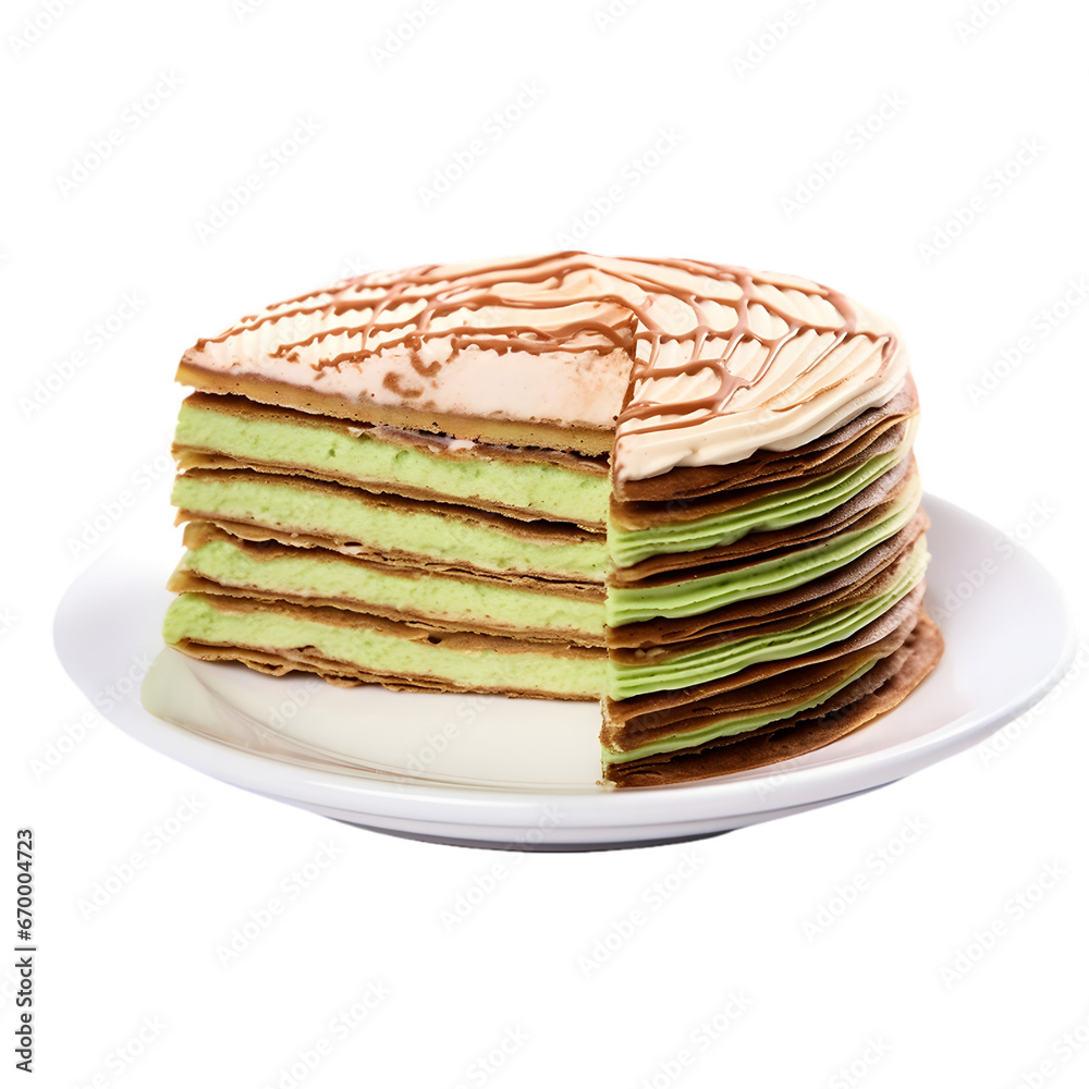Green mocha crepe cake isolated on a transparent background Green mocha crepe cake isolated on a transparent background