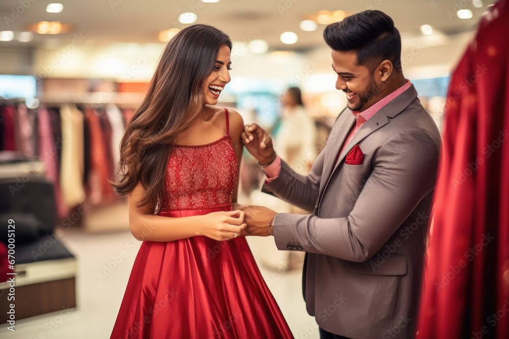 Happy Indian young couple at the mall Happy Indian young couple at the mall