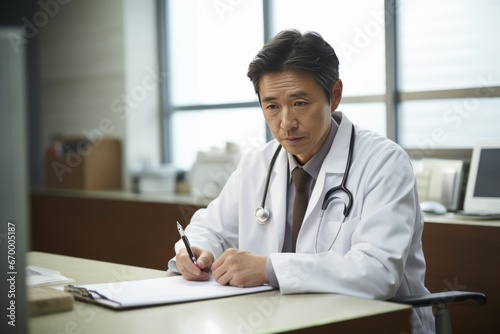 Asian Doctor in Medical Office: A visual depiction of an Asian doctor actively working in a medical office