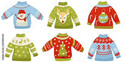 Christmas sweater. Cute flat style. Postcard. Merry Christmas. Vector illustration.