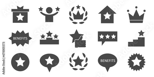 Benefits  award  winner star vector icon set