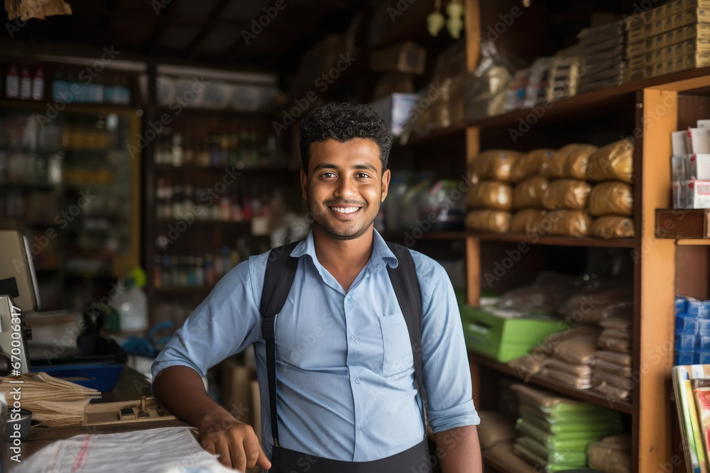 Indian young man standing at the shop