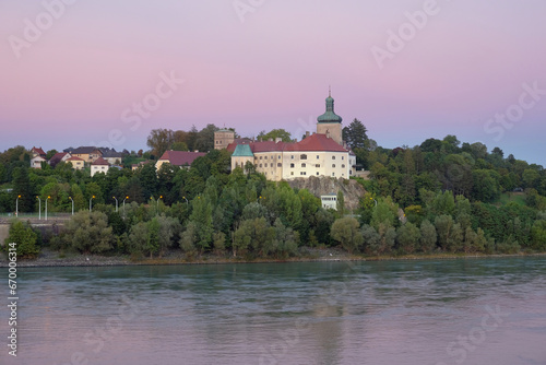 Evening view of an Austrian village on a Danube river bank. District of Melk, lower Austria
