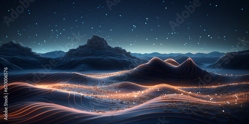 winter mountain landscape,3d digital landscape with night sky and fantasy nebula galaxy generative ai  © Imran