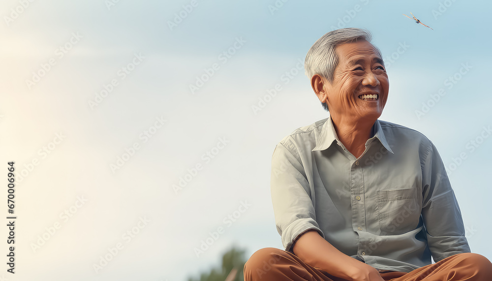 asian man sitting and smiling