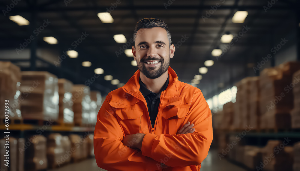 smiling portrait warehouse worker