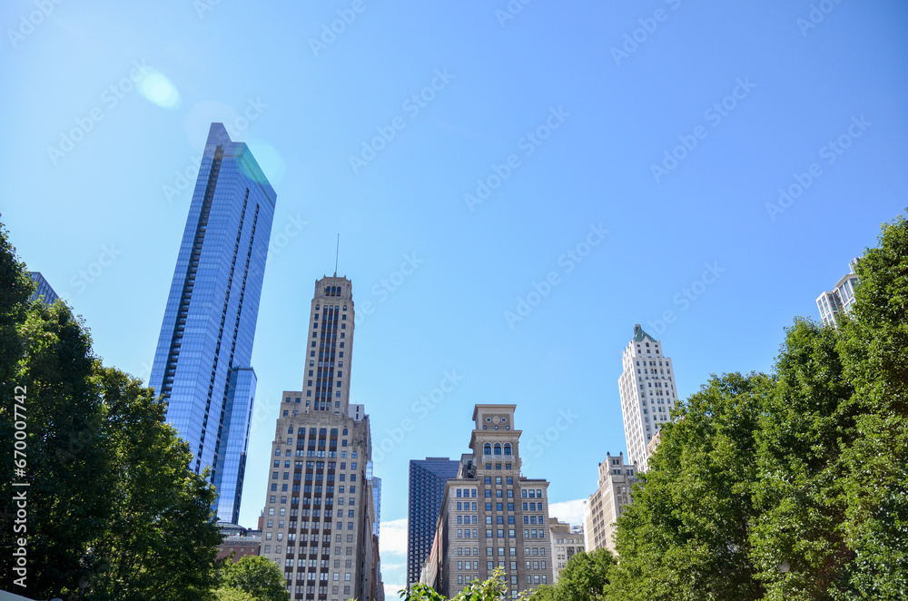 시카고 도시의 고층 건물 빌딩숲