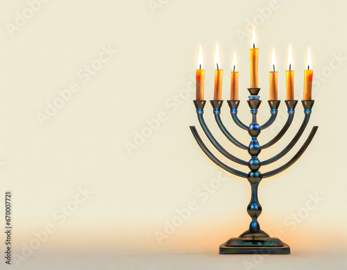 Jewish holiday Hanukkah background with menorah and candles.