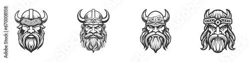 Viking face silhouette set. Vector illustration