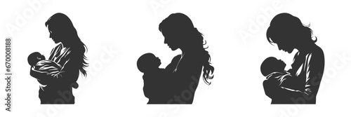 Silhouette mother with a child in her arms. Vector illustration