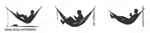 Reading man hammock silhouette. Vector illustration