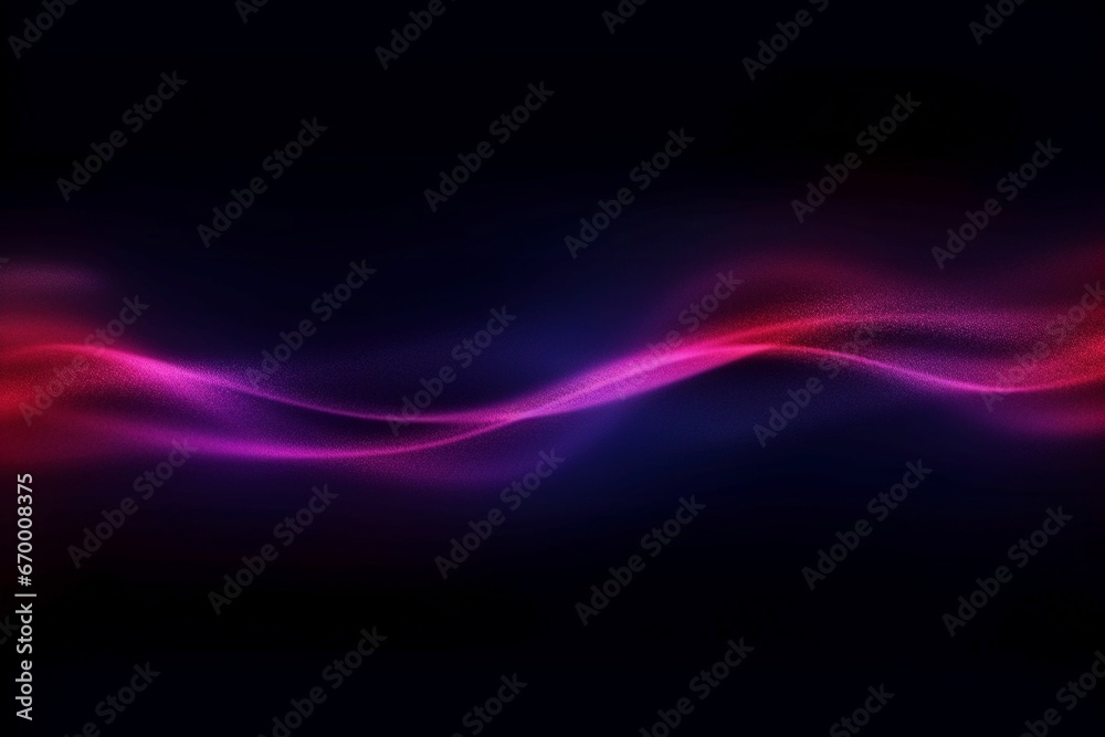 Vibrant Magenta-Purple Abstract Wave on Dark Blue to Red Ombre Background, Neon Glow, Shimmering Light, and Rough Textured Grains
