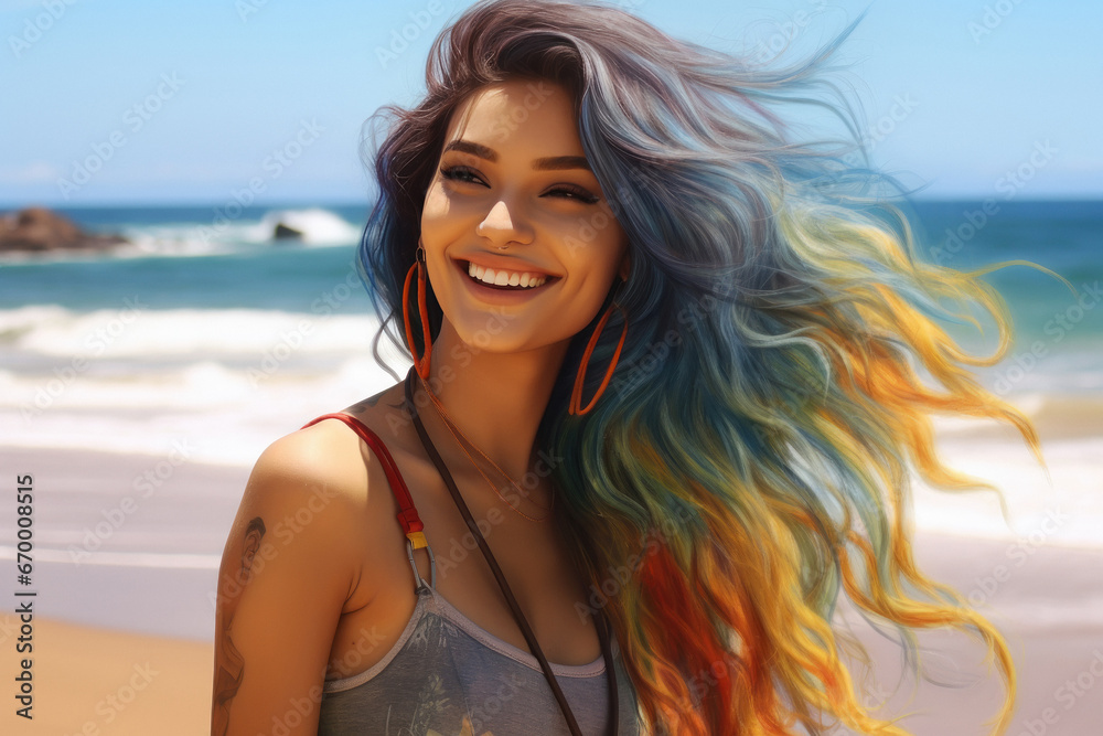 young woman with colored hair