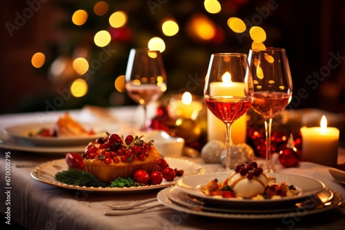 Family Christmas Dinner. A Christmas dinner arranged on a beautifully decorated table