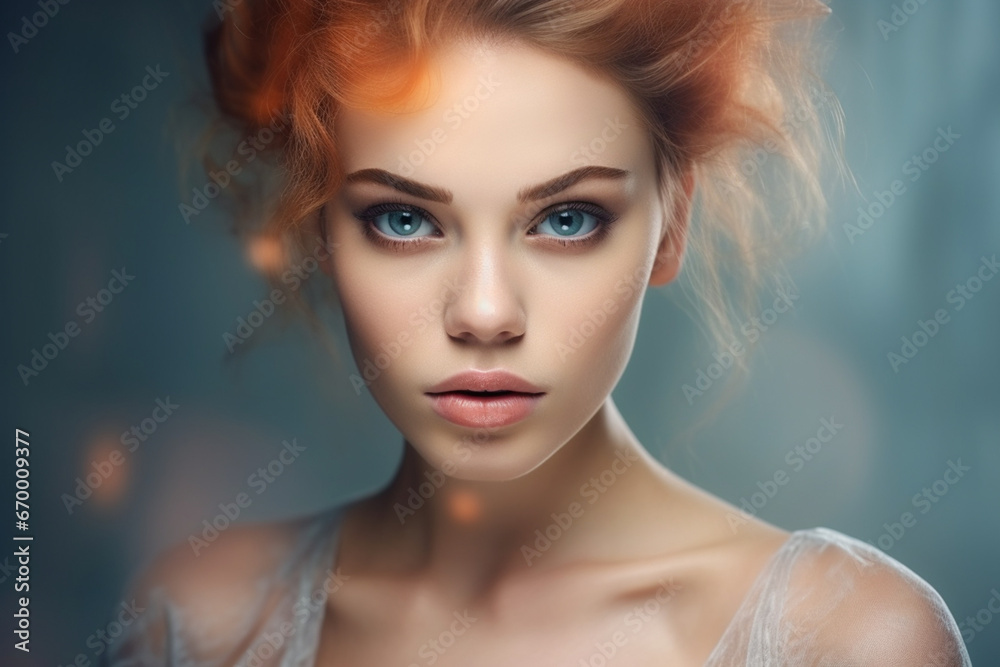Portrait of beautiful woman with a misty look, Makeup and cosmetic