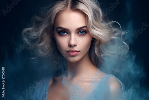 Portrait of beautiful woman with a misty look  Makeup and cosmetic