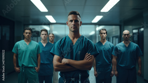 Team of doctors with their team in the background. Surgeon doctors team in hospital