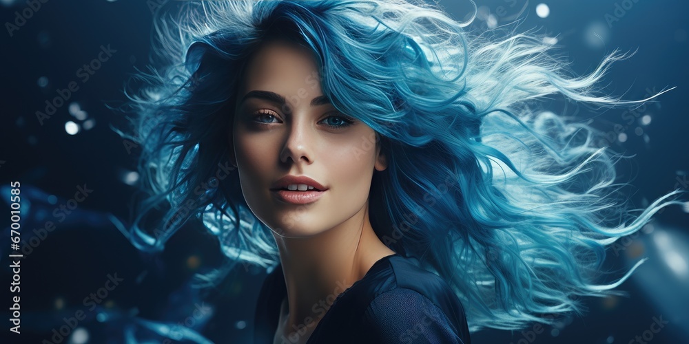 Portrait of a beautiful young woman with blue hair, Generative AI Portrait of a beautiful young woman with blue hair, Generative AI