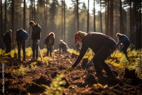 Foto Forest Restoration by Eco-Activists: Eco-conscious individuals working to restor