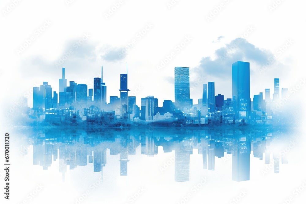 bright blue and neon city scape stencil for a website banner with business elements background wallpaper