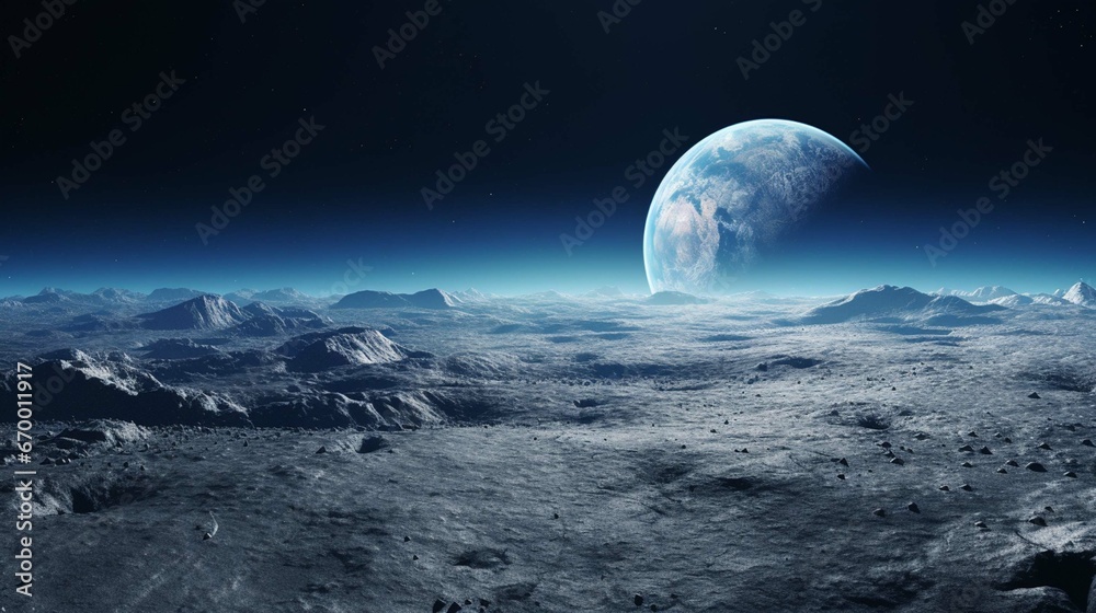 Blue Earth seen from the moon's surface
