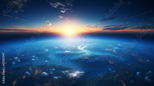 blue sunrise, view of earth from space  © Ahtesham