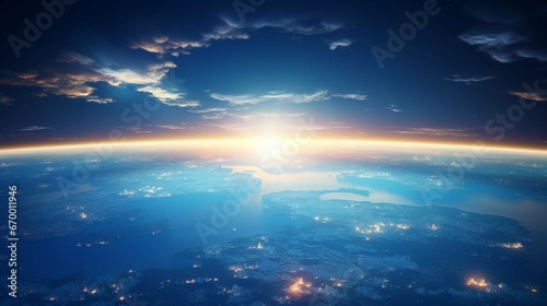 blue sunrise, view of earth from space 