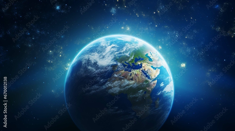 Planet earth globe view from space showing realistic earth surface and world map as in outer space point of view .