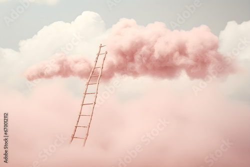 Ladder leading to the clouds. Climb, ascend positions, growth, future and development concept