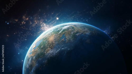 Planet earth globe view from space showing realistic earth surface and world map as in outer space point of view .