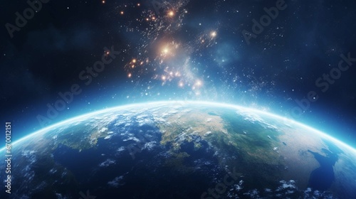 Planet earth globe view from space showing realistic earth surface and world map as in outer space point of view . © Ahtesham