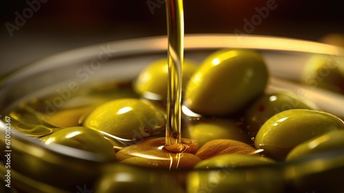 Pouring extra virgin olive oil in a glass bowl