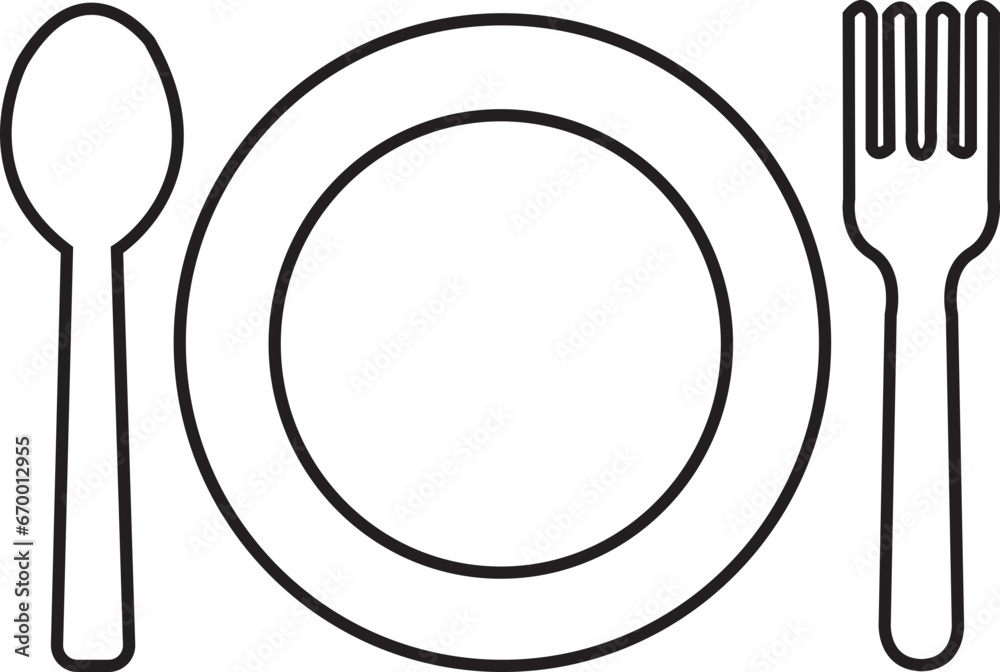 Spoon and fork with plate restaurant icon line vector illustration. Lunch dinner symbol editable stock. Spoon and fork for eating icon for apps and websites isolated on transparent background. Spoon and fork with plate restaurant icon line vector illustration. Lunch dinner symbol editable stock. Spoon and fork for eating icon for apps and websites isolated on transparent background.