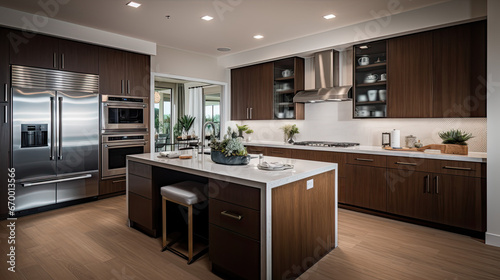 modern kitchen interior: wood and white