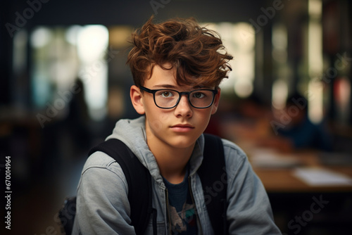 Portrait of teenage student in classroom