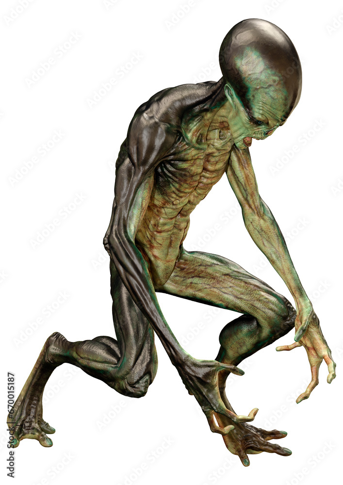Fototapeta premium 3D Rendering Green Alien on White