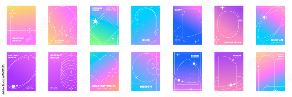 Minimal style posters with colorful, geometric shapes, frame, sparkle. Modern wallpaper design - obrazy, fototapety, plakaty 