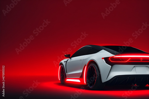 cyber punk sports white car in red background