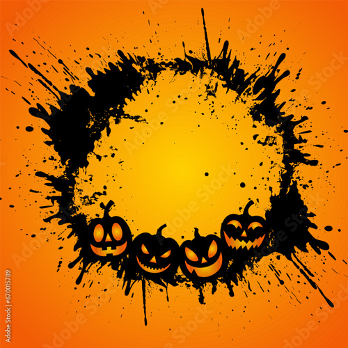 Grunge style Halloween background with spooky pumpkins