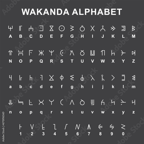 Wakanda Alphabet. Designed On Black Background. Vector Illustration. photo