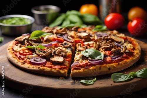 vegan pizza with vegetable toppings photo
