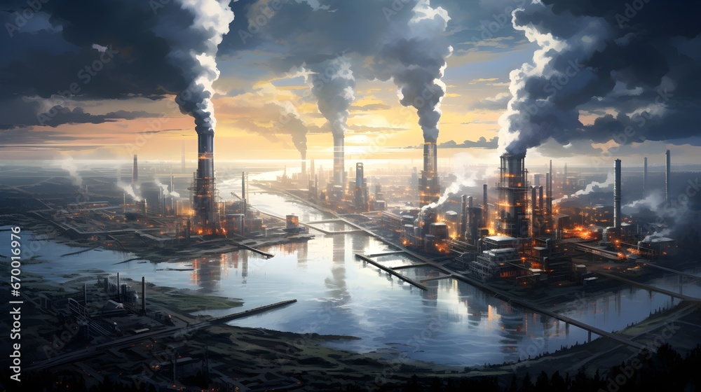View of Industrial expanses, high-angle shot of sprawling industrial landscapes ...