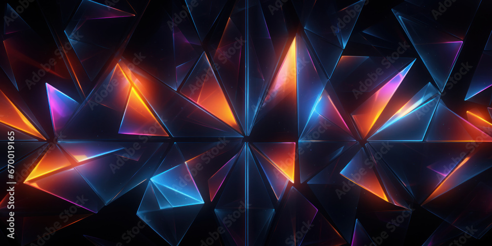 Vibrant neon squares and lines create a dynamic scene.