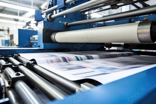 detail of printed tabloid paper on press machine photo