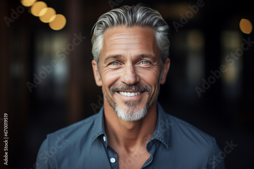 Mature male entrepreneur smiles for headshot photo