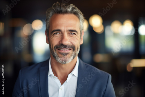 Mature male entrepreneur smiles for headshot