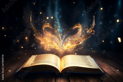 same for Mystical Book Opening: Wisdom and Knowledge Illuminated with Magic Lighting photo